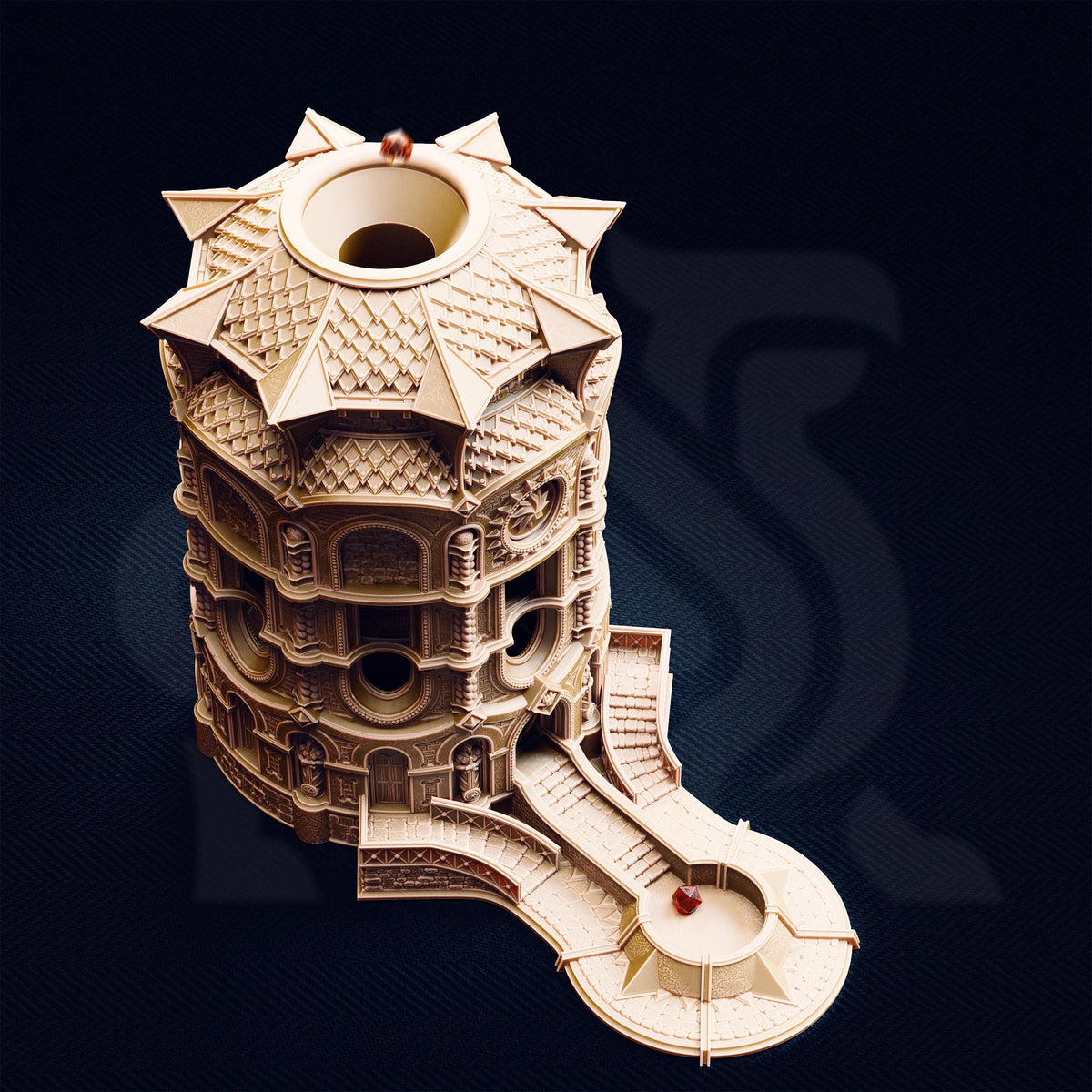 Elven Sun Temple Dice Tower | 28mm Modular Fantasy Spire Terrain | Playable Tabletop RPG Scenery Centerpiece | DnD Wargaming Building Set