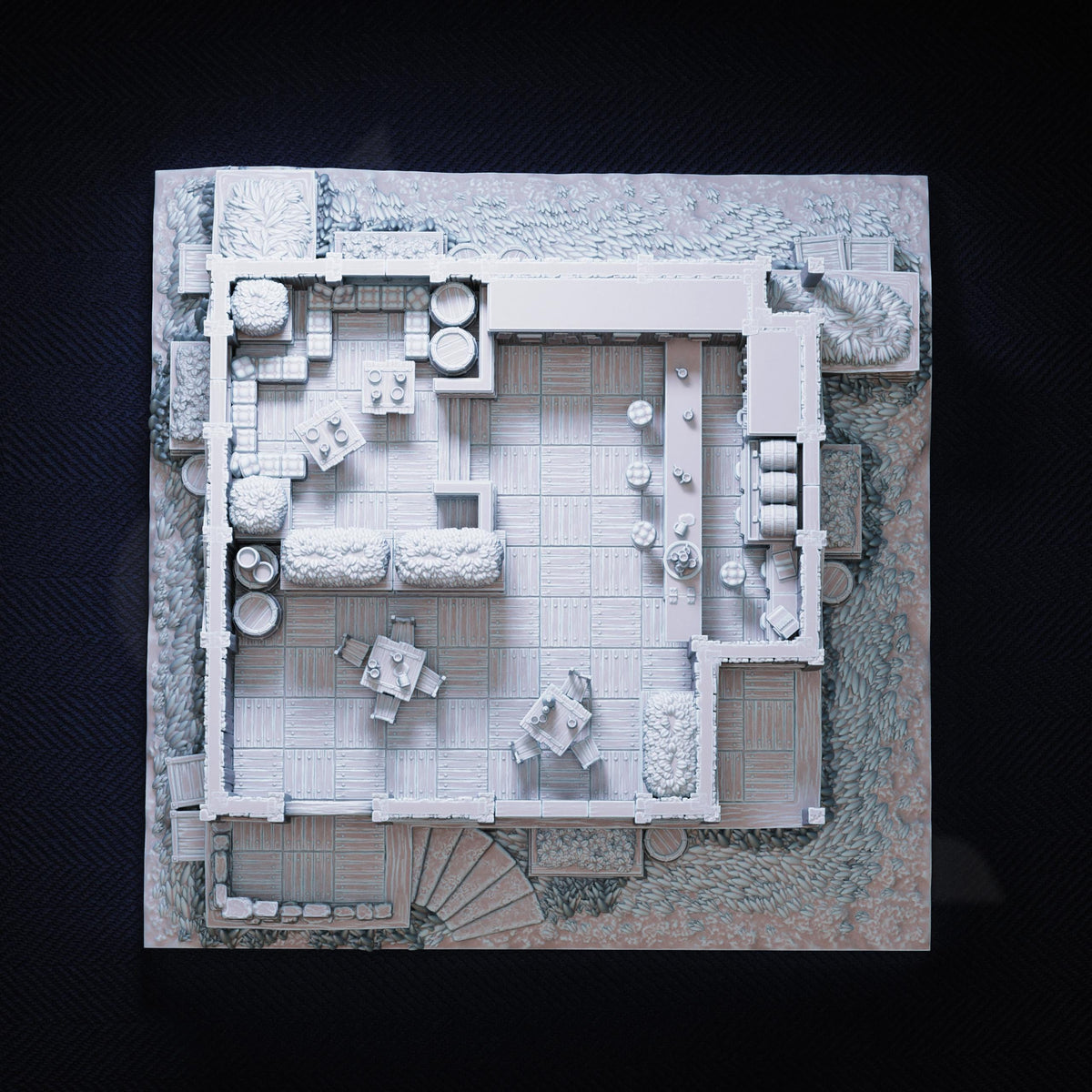 Fantasy Tavern Inn Terrain Set | 28mm Multi Level Bar with Secret Hideout Basement | Tabletop RPG Scenery & Furniture | DnD City Diorama
