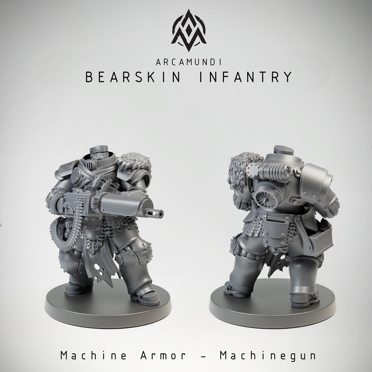 Bearskin Heavy Infantry Miniature, 32mm Resin Armored Machine Gunner, Dieselpunk Tabletop Figure, Gothic Sci Fi Soldier, Grimdark Wargaming