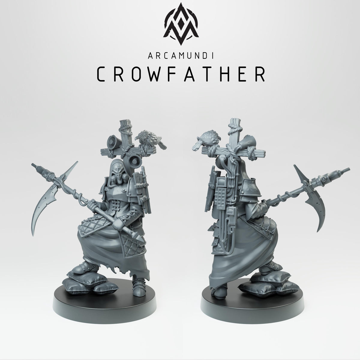 Crowfather War Prophet Miniature | 32mm Grimdark Raven Priest Resin Mini | Unpainted Dark Wargaming Figure | Crow Scythe Cult Leader