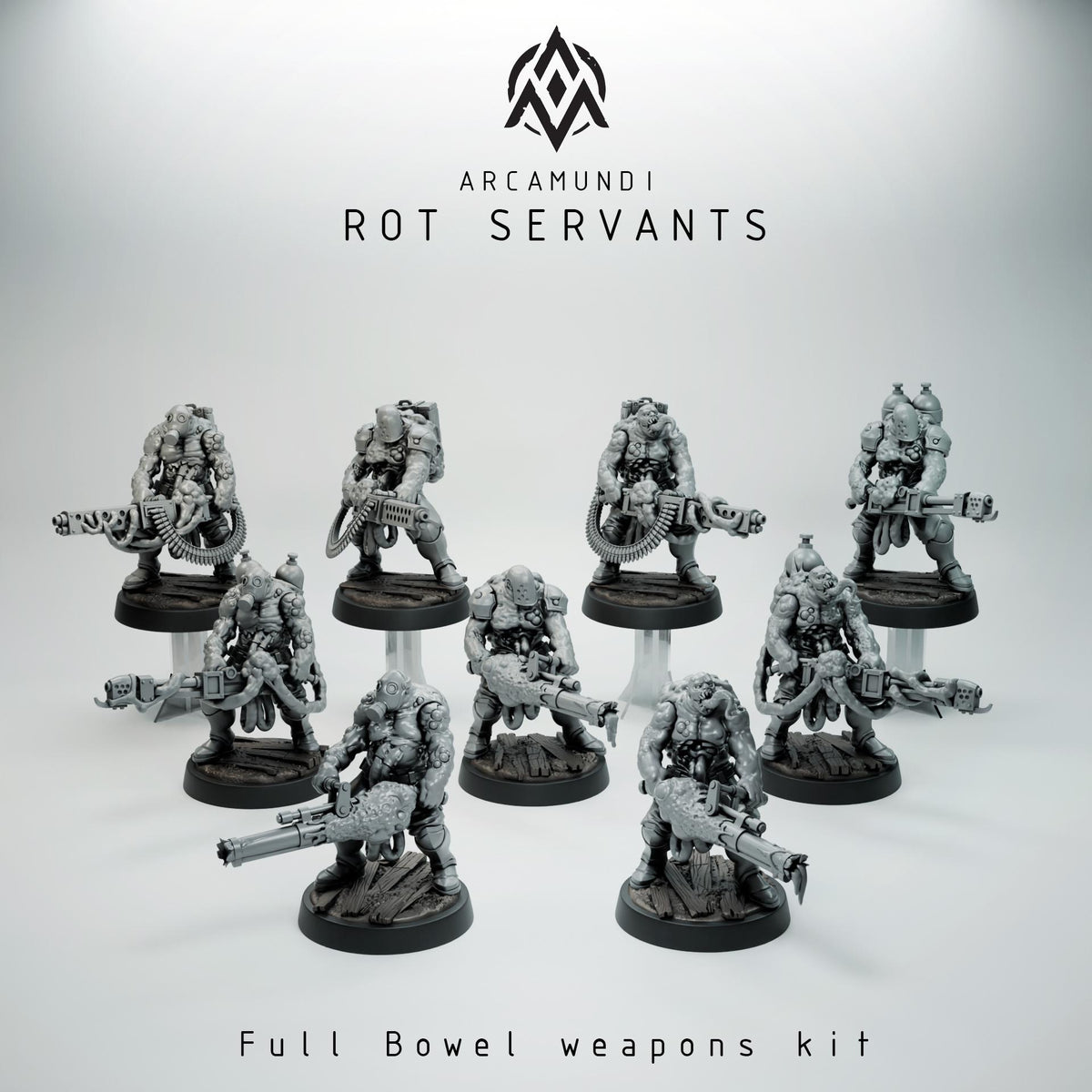 Rot Servant Miniatures | 32mm Grimdark Corrupted Heavy Gunner Resin Minis | Unpainted Dark Horror Wargaming Figures | Plague Warband Unit