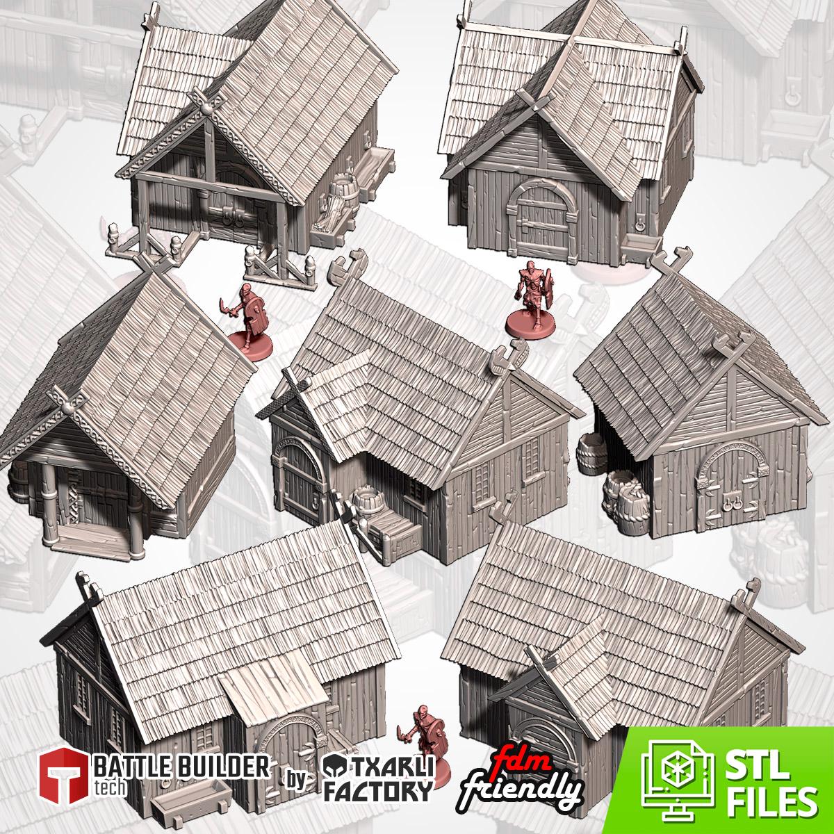 Medieval Viking Village Terrain Set | 32mm Thatched Timber House Scenery | Fantasy Tabletop Wargaming Buildings | Norse Saxon RPG Diorama