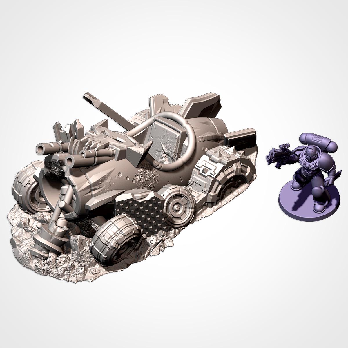 Crashed Orc Buggies Terrain Set | 32mm Destroyed Sci-Fi Vehicle Wrecks | Tabletop Wargaming Battlefield Cover | Post Apocalyptic Diorama