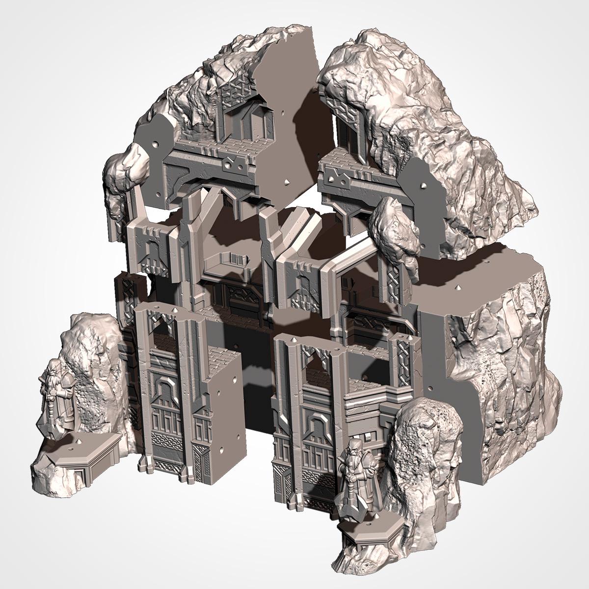 Large Fantasy Mountain Terrain | 32mm Dwarven Mountain Hold Scenery | Tabletop Wargaming Modular Peak | RPG Cavern Stronghold Diorama