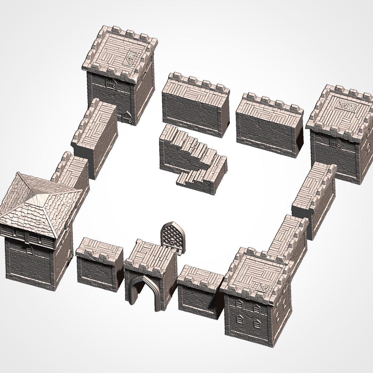 Medieval Castle Fortress Terrain Set | 32mm Fantasy Stronghold Walls & Towers | Tabletop Wargaming Scenery Building | RPG Keep Diorama
