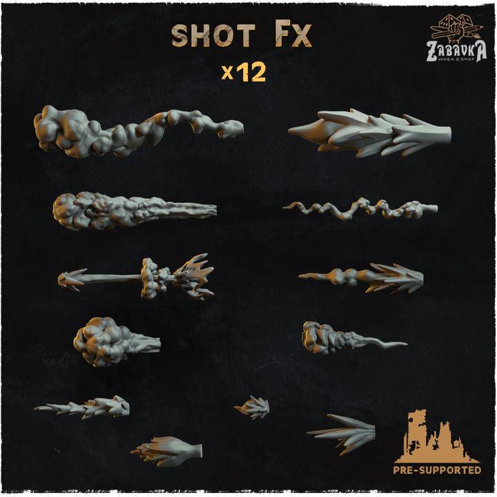 Muzzle Flash Effect Bits | Gunfire Shot FX Resin Pieces | Miniature Special Effects | Tabletop Wargaming Action Diorama Accessories