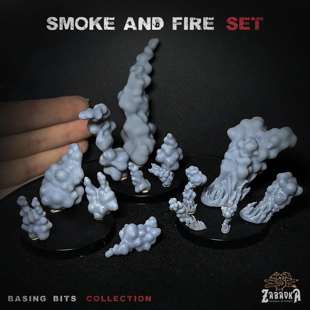Smoke & Fire Effect Bits | Flame Explosion Resin Pieces | Miniature Special Effects | Tabletop Wargaming Action Diorama Accessories