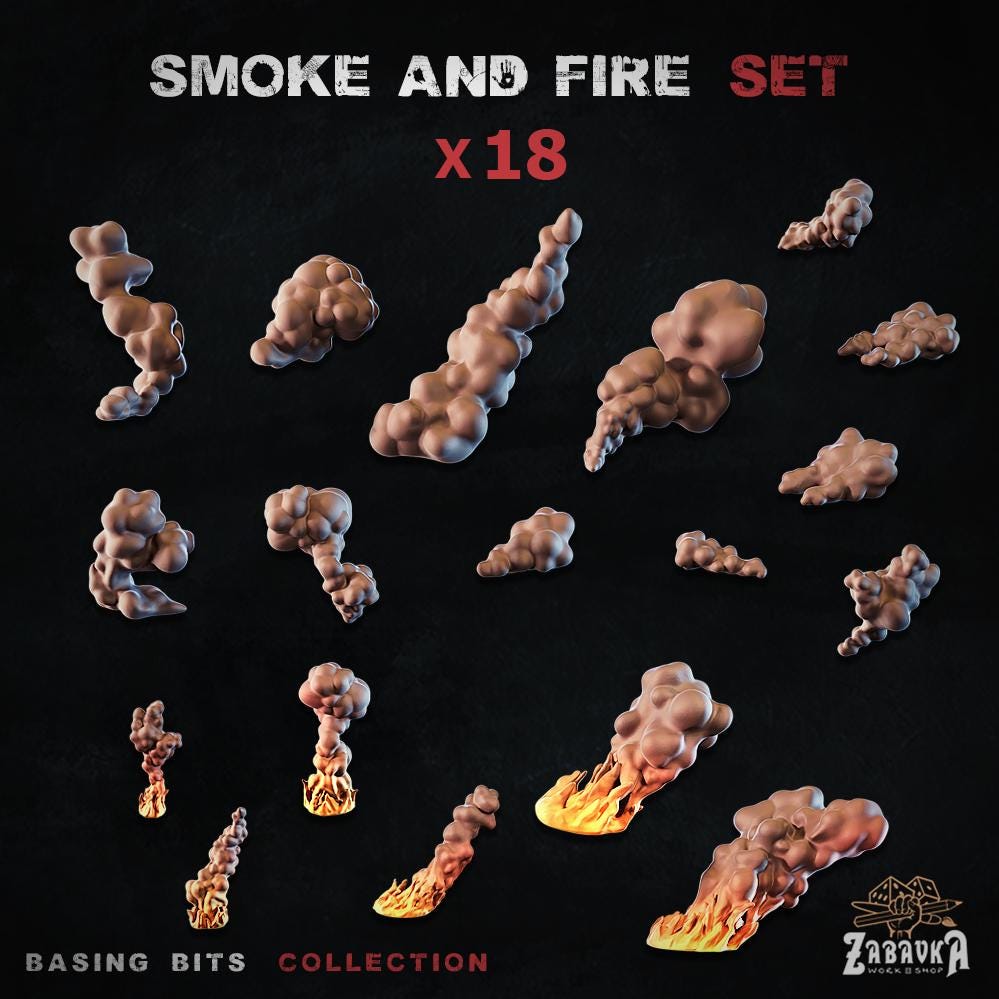 Smoke & Fire Effect Bits | Flame Explosion Resin Pieces | Miniature Special Effects | Tabletop Wargaming Action Diorama Accessories