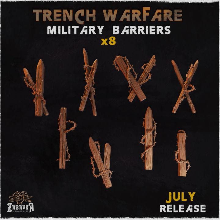 Military Barrier Basing Bits | Barbed Wire & Obstacle Resin Pieces | Miniature Base Decoration | WW1 Trench Wargaming Diorama Scatter