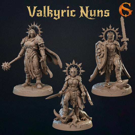 Valkyrie Battle Nun Miniatures | 32mm Norse Warrior Nun Resin Minis | Unpainted Grimdark Elite Sister Figures | Dark Wargaming Squad