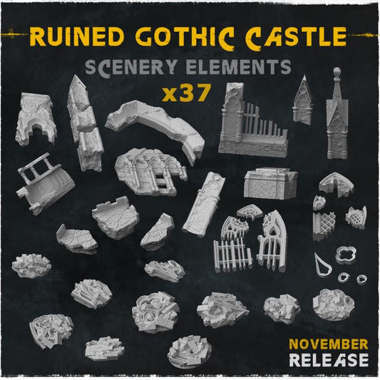 Ruined Gothic Castle Scatter Terrain | Broken Arch & Column Resin Pieces | 28mm Dark Fantasy Wargaming Scenery | Tabletop RPG Ruins