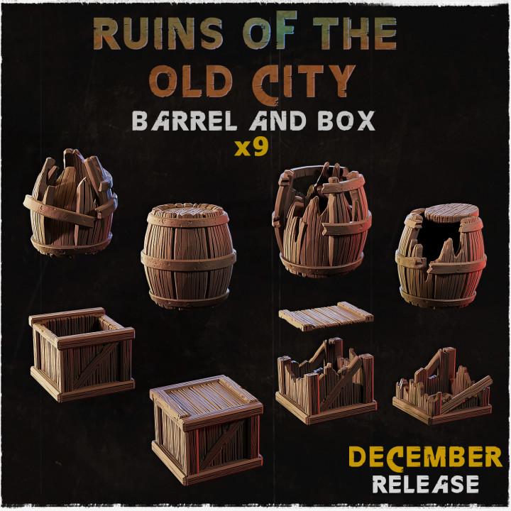 Barrel & Crate Basing Bits | Wooden Box Resin Pieces | Miniature Base Decoration | Fantasy Western Town Wargaming Diorama Scatter