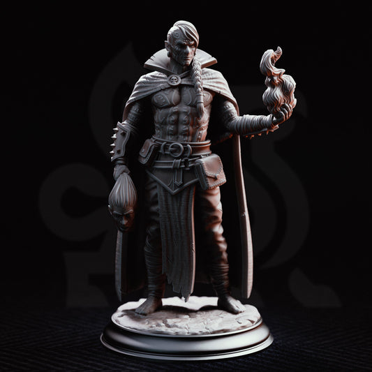 Half Elf Warlock Miniature Kael | 32mm 75mm Dark Sorcerer Resin Mini | Unpainted Tabletop RPG Spellcaster Figure | DnD Villain Character