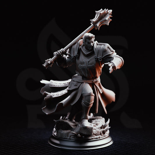 War Paladin Miniature Thaddeus | 32mm 75mm Holy Knight Resin Mini | Unpainted Tabletop RPG Fighter Figure | DnD Cleric Crusader Character