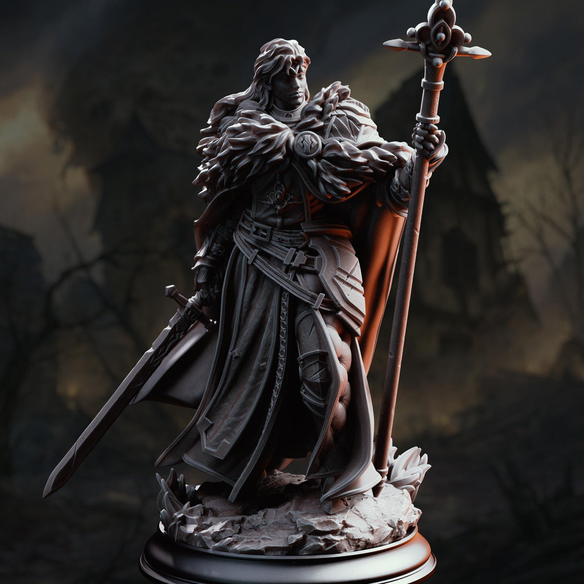 War Priestess Miniature Silvia | 32mm 75mm Battle Cleric Resin Mini | Unpainted Female Tabletop RPG Figure | DnD Paladin NPC Character