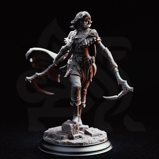 Blood Rogue Miniature Hera | 32mm 75mm Female Scythe Assassin Resin Mini | Unpainted Tabletop RPG Figure | DnD Dark Outlaw Character
