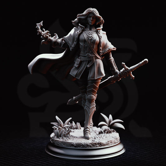 Spellknight Miniature Erina | 32mm 75mm Female Battle Mage Knight Resin Mini | Unpainted Tabletop RPG Figure | DnD Spellsword Character