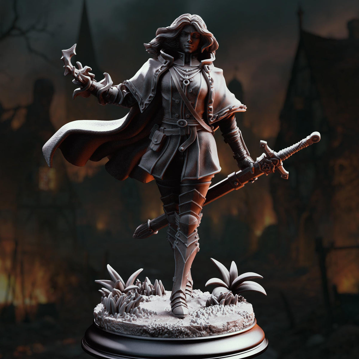 Spellknight Miniature Erina | 32mm 75mm Female Battle Mage Knight Resin Mini | Unpainted Tabletop RPG Figure | DnD Spellsword Character