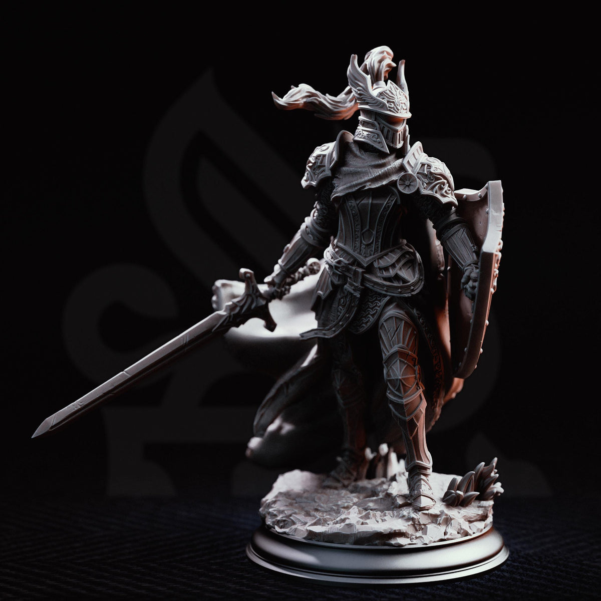 Marine Knight Miniature Alwine | 32mm 75mm Female Armored Fighter Resin Mini | Unpainted Tabletop RPG Figure | DnD Paladin NPC Character