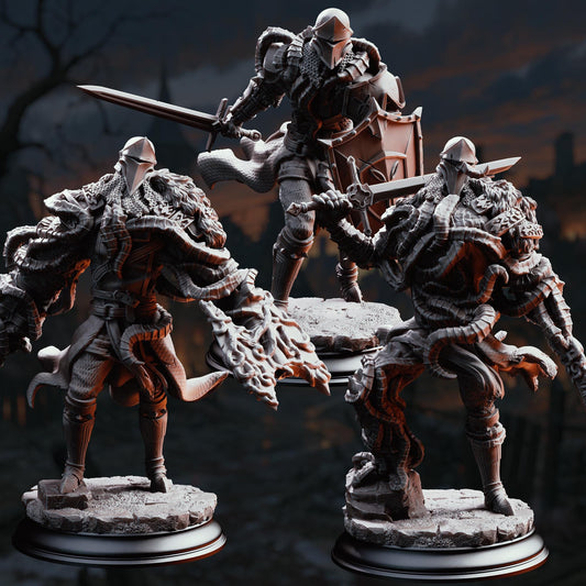 Plague Knight Miniatures Set | 32mm 75mm Blighted Undead Soldier Resin Minis | Unpainted Tabletop RPG Monster Figures | DnD Horror Enemy