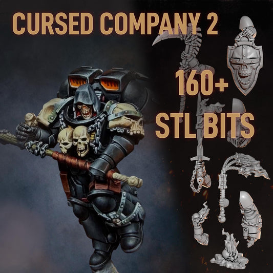 Cursed Company 2 Conversion Bits Pack | Flaming Skull Helmet & Weapon Resin Bits | Miniature Kitbash Set | Grimdark Wargaming Fire FX