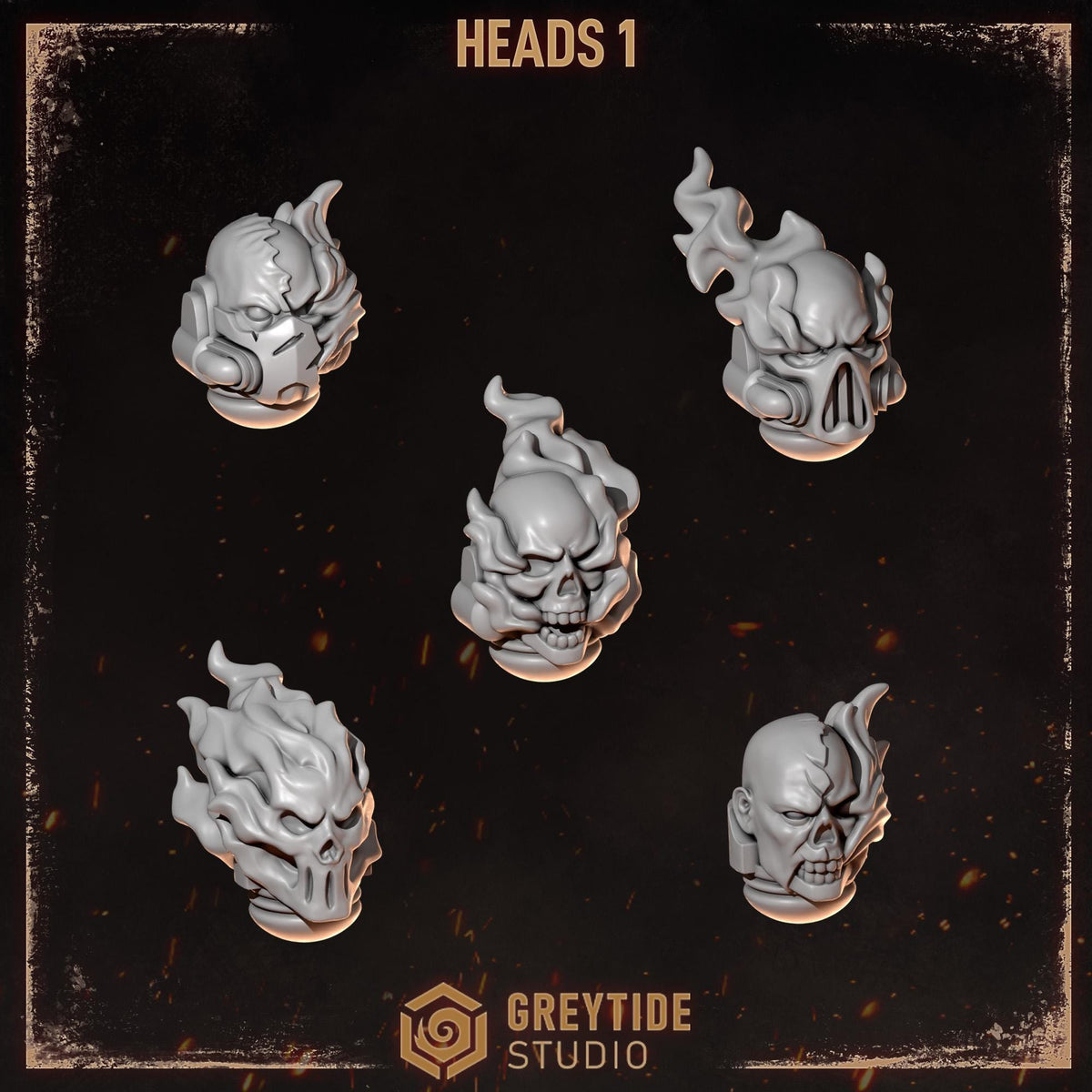 Cursed Company 2 Conversion Bits Pack | Flaming Skull Helmet & Weapon Resin Bits | Miniature Kitbash Set | Grimdark Wargaming Fire FX