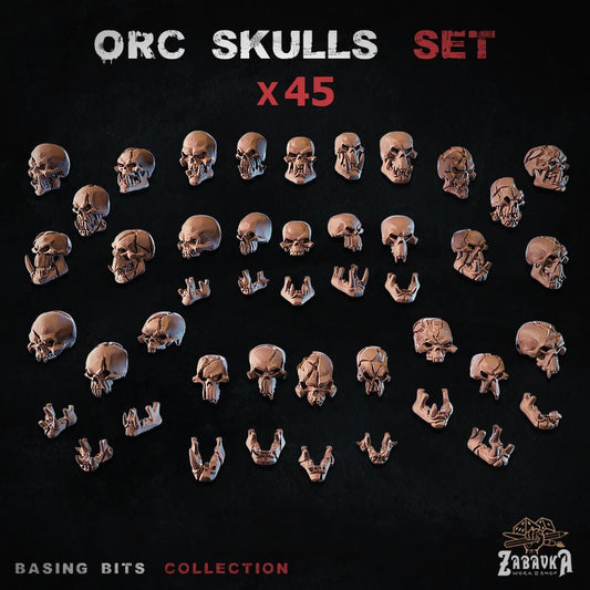 Orc Skull Basing Bits | Miniature Base Decoration Resin Pieces | Tabletop Wargaming Diorama Accessories | Fantasy Hobby Skull Scatter