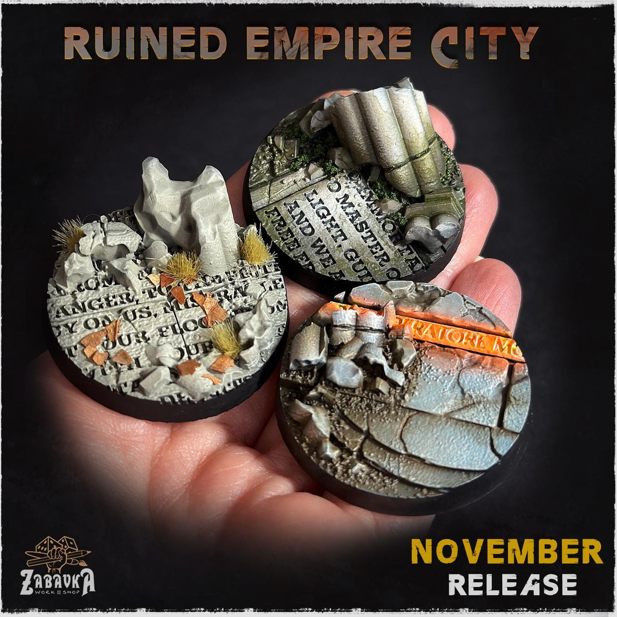 Ruined Roman City Miniature Bases & Toppers | 25mm 32mm 40mm Round Oval Sizes | Gothic Wargaming Resin Base Set | Magnet Ready Scenic Basing