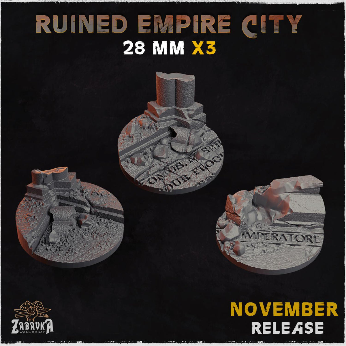 Ruined Roman City Miniature Bases & Toppers | 25mm 32mm 40mm Round Oval Sizes | Gothic Wargaming Resin Base Set | Magnet Ready Scenic Basing