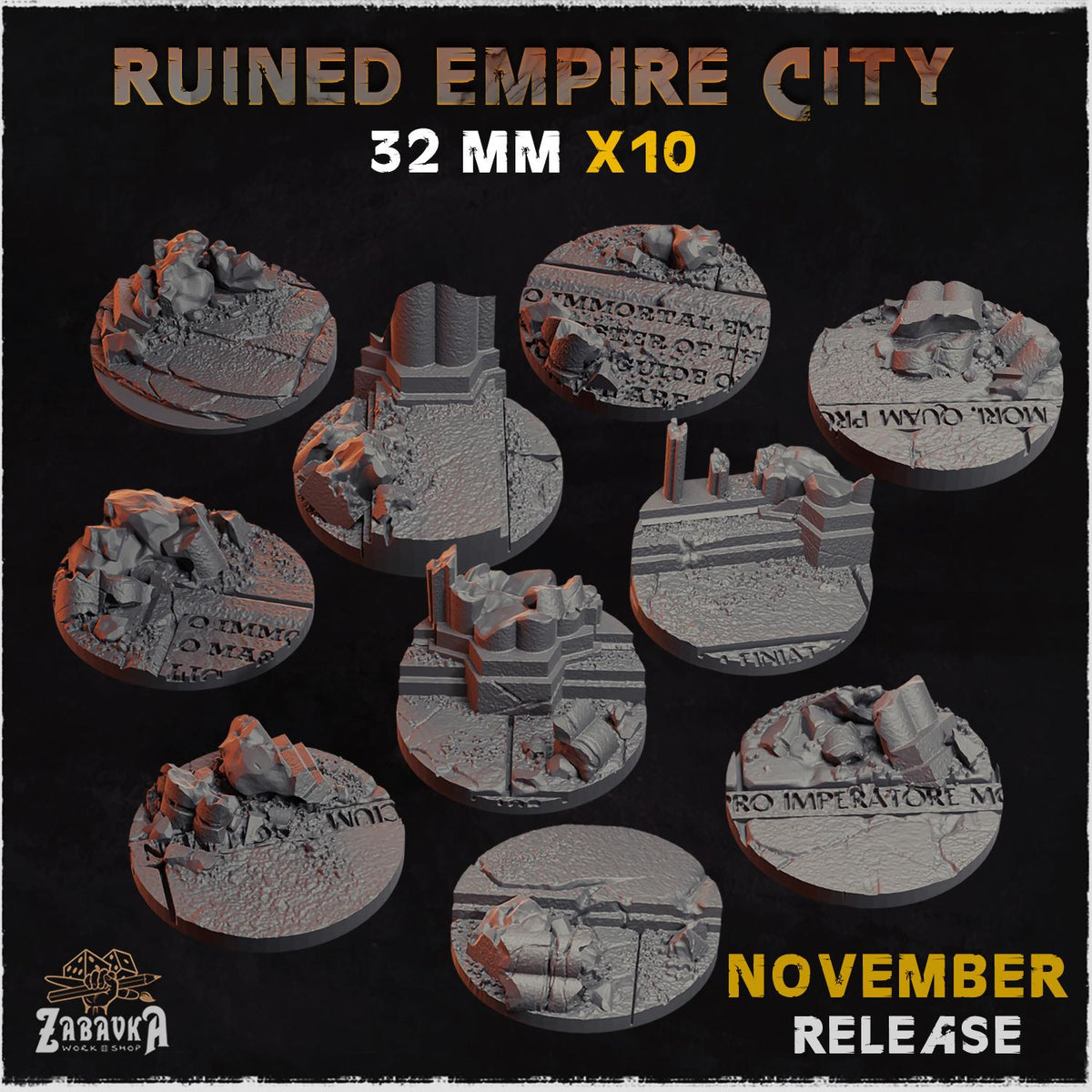Ruined Roman City Miniature Bases & Toppers | 25mm 32mm 40mm Round Oval Sizes | Gothic Wargaming Resin Base Set | Magnet Ready Scenic Basing