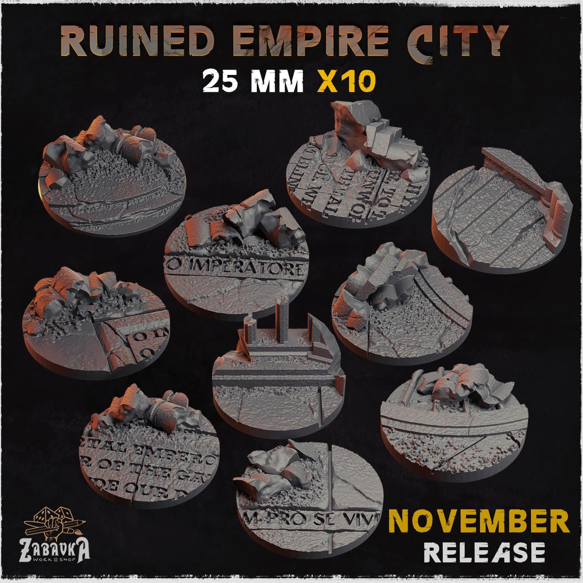 Ruined Roman City Miniature Bases & Toppers | 25mm 32mm 40mm Round Oval Sizes | Gothic Wargaming Resin Base Set | Magnet Ready Scenic Basing