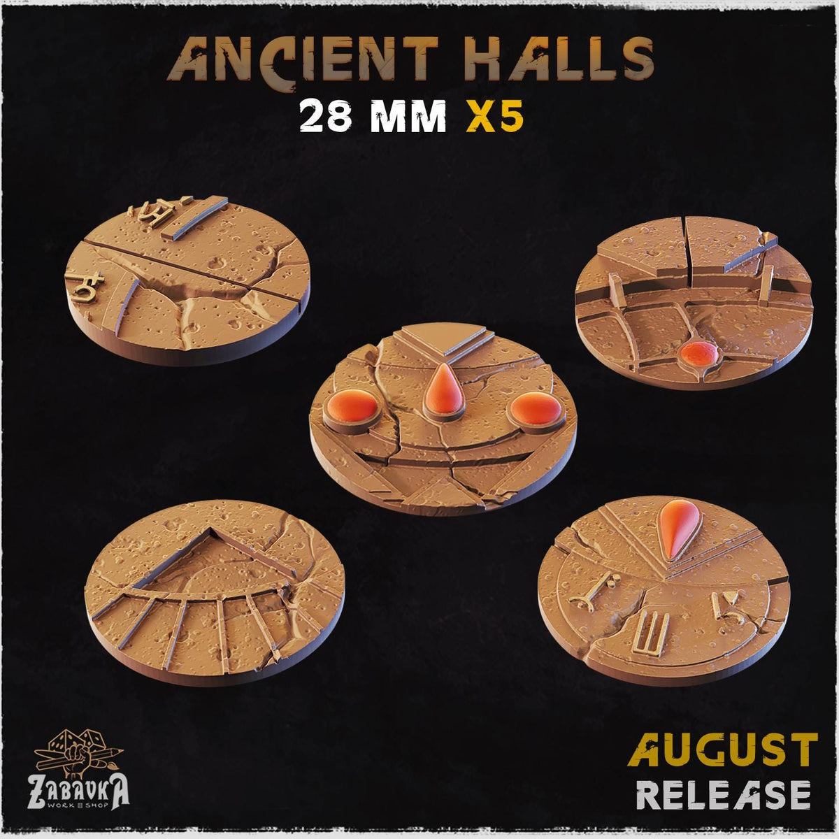 Ancient Temple Miniature Bases & Toppers | 25mm 32mm 40mm Round Oval Sizes | Arcane Crystal Wargaming Resin Base Set | Magnet Ready