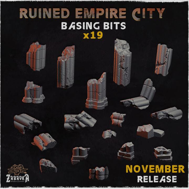 Ruined City Basing Bits | Broken Column & Stone Rubble Resin Pieces | Miniature Base Decoration | Gothic Wargaming Diorama Accessories
