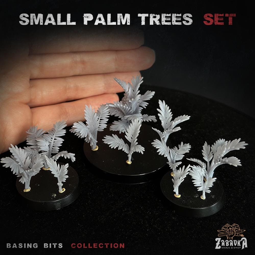 Small Palm Trees Basing Bits | Miniature Jungle Plant Resin Pieces | Tabletop Wargaming Diorama Scenery | Tropical Desert Oasis Terrain
