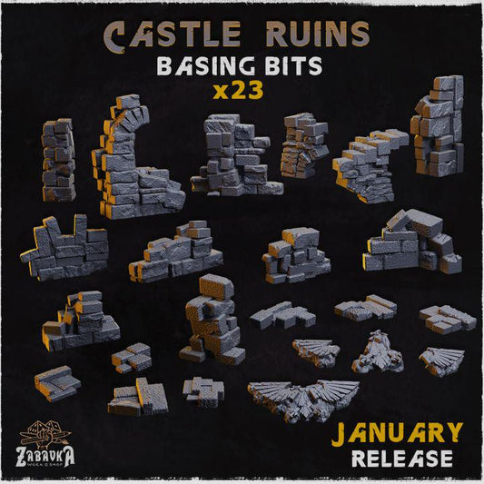 Castle Ruins Basing Bits | Broken Stone Wall & Brick Resin Pieces | Miniature Base Decoration | Medieval Fantasy Wargaming Diorama Bits