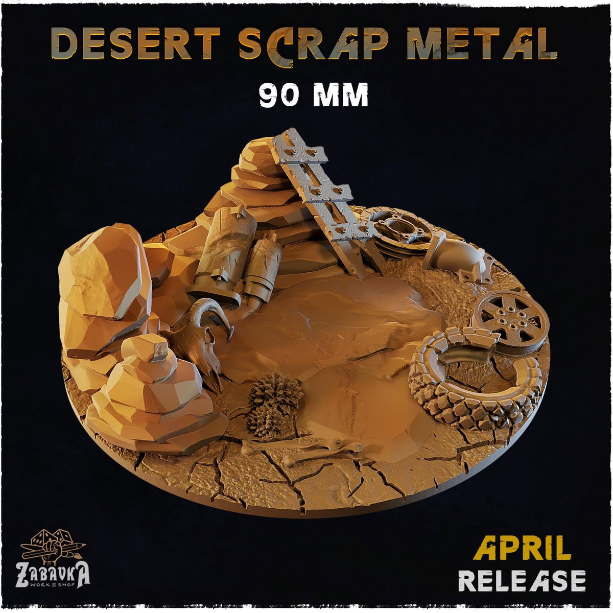 Desert Scrap Metal Miniature Bases & Toppers | 25mm 32mm 40mm Round Oval | Wasteland Wargaming Resin Base Set | Magnet Ready Basing