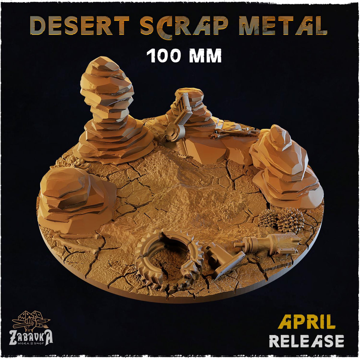 Desert Scrap Metal Miniature Bases & Toppers | 25mm 32mm 40mm Round Oval | Wasteland Wargaming Resin Base Set | Magnet Ready Basing