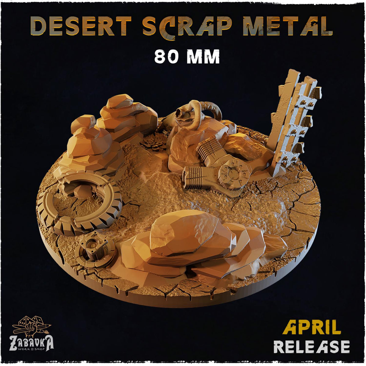 Desert Scrap Metal Miniature Bases & Toppers | 25mm 32mm 40mm Round Oval | Wasteland Wargaming Resin Base Set | Magnet Ready Basing