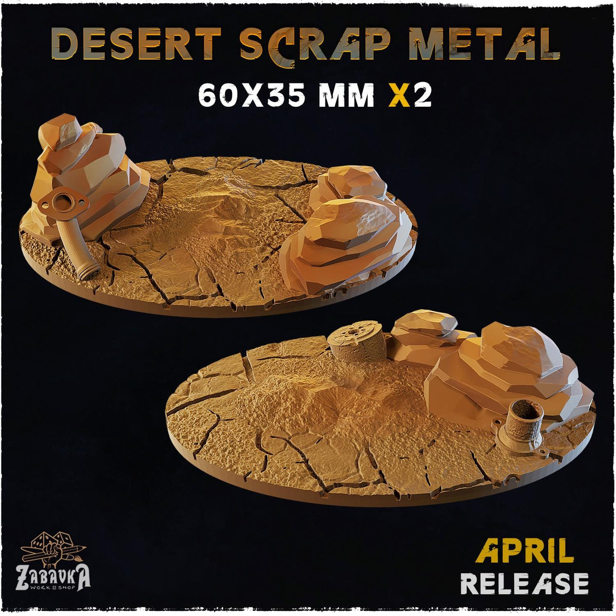 Desert Scrap Metal Miniature Bases & Toppers | 25mm 32mm 40mm Round Oval | Wasteland Wargaming Resin Base Set | Magnet Ready Basing