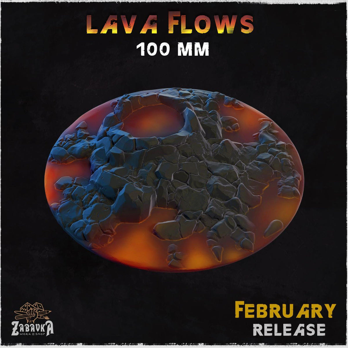 Lava Flow Miniature Bases & Toppers | 25mm 32mm 40mm Round Oval Sizes | Volcanic Magma Wargaming Resin Base Set | Magnet Ready Basing