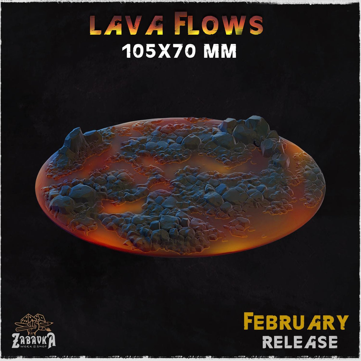 Lava Flow Miniature Bases & Toppers | 25mm 32mm 40mm Round Oval Sizes | Volcanic Magma Wargaming Resin Base Set | Magnet Ready Basing