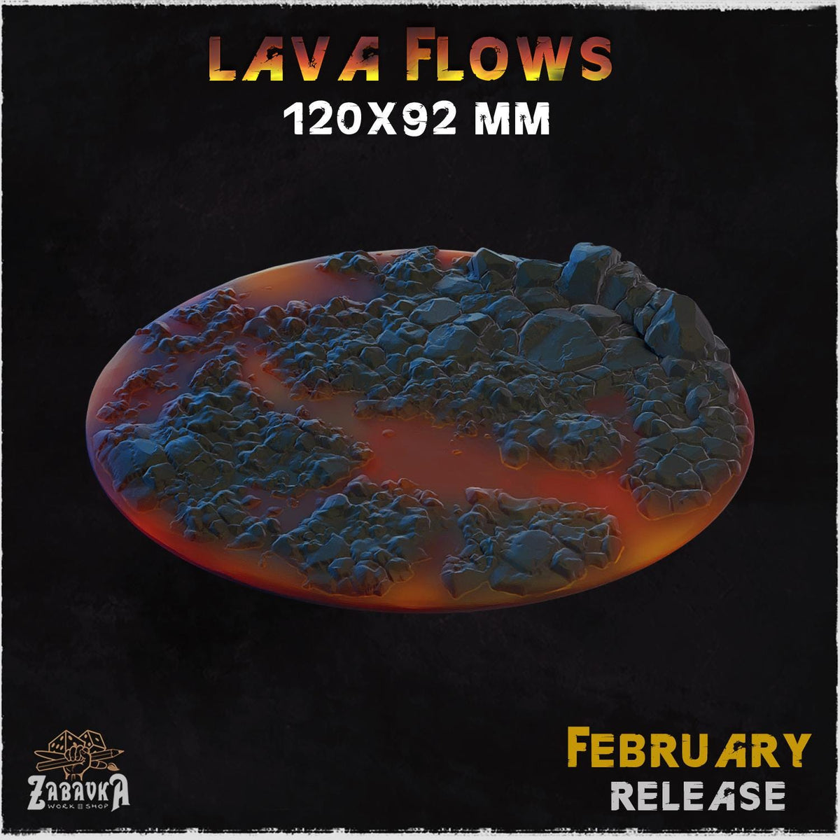 Lava Flow Miniature Bases & Toppers | 25mm 32mm 40mm Round Oval Sizes | Volcanic Magma Wargaming Resin Base Set | Magnet Ready Basing