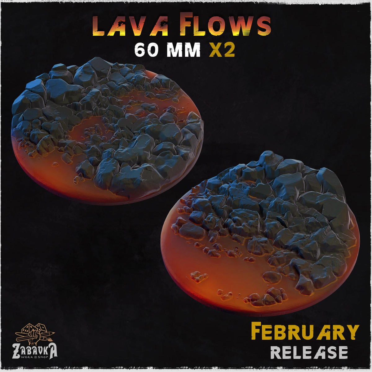 Lava Flow Miniature Bases & Toppers | 25mm 32mm 40mm Round Oval Sizes | Volcanic Magma Wargaming Resin Base Set | Magnet Ready Basing