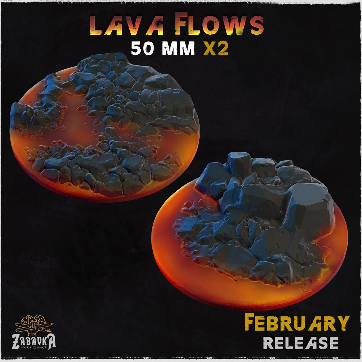Lava Flow Miniature Bases & Toppers | 25mm 32mm 40mm Round Oval Sizes | Volcanic Magma Wargaming Resin Base Set | Magnet Ready Basing