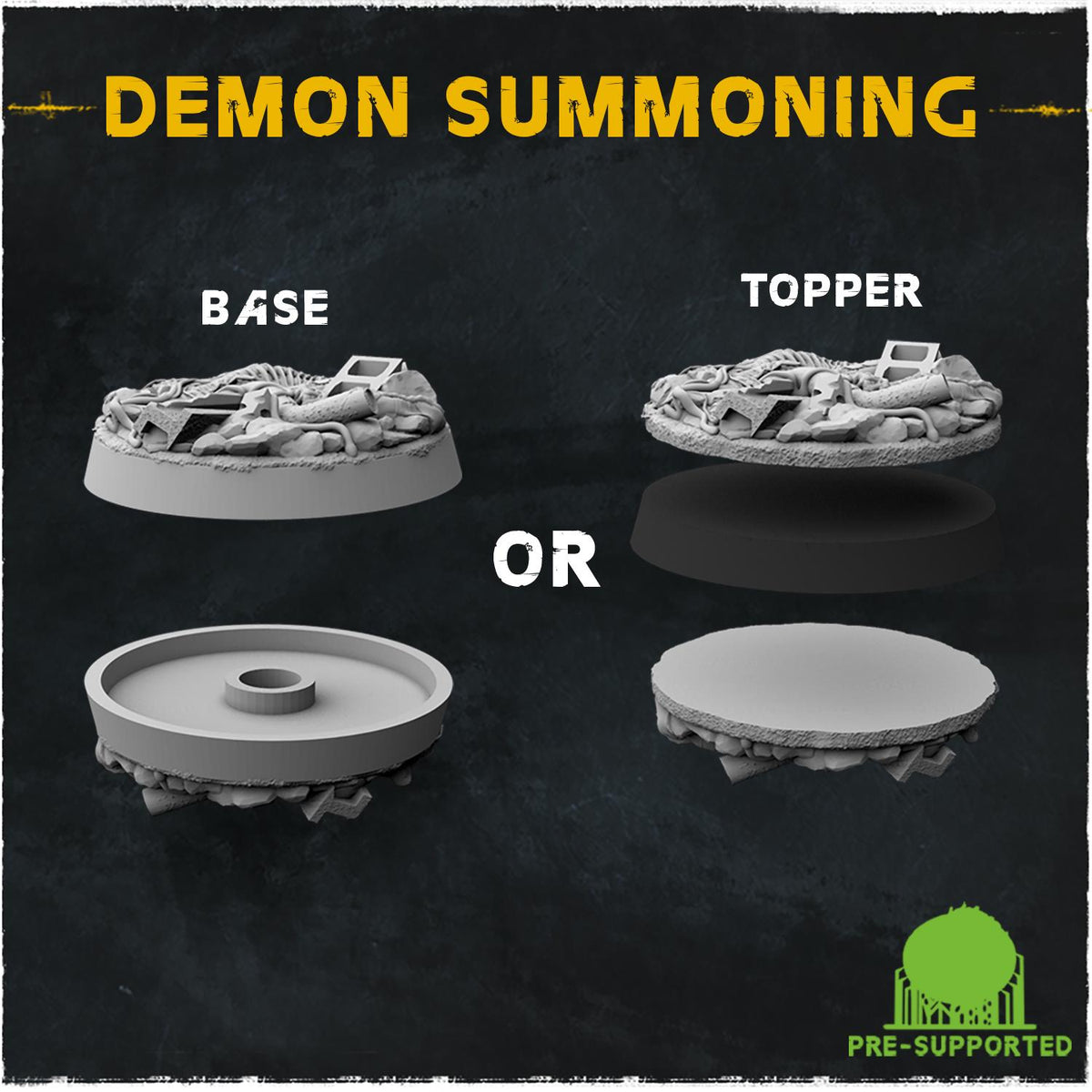 Demon Summoning Circle Miniature Bases & Toppers | 25mm 32mm 40mm Round Oval | Occult Rune Wargaming Resin Base Set | Magnet Ready