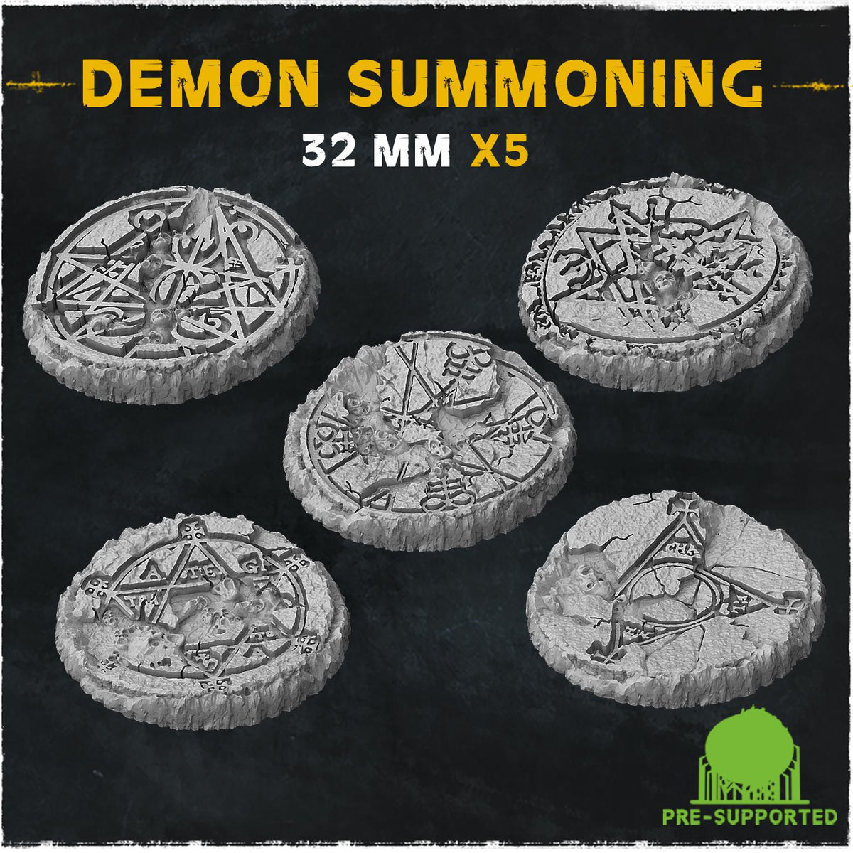 Demon Summoning Circle Miniature Bases & Toppers | 25mm 32mm 40mm Round Oval | Occult Rune Wargaming Resin Base Set | Magnet Ready