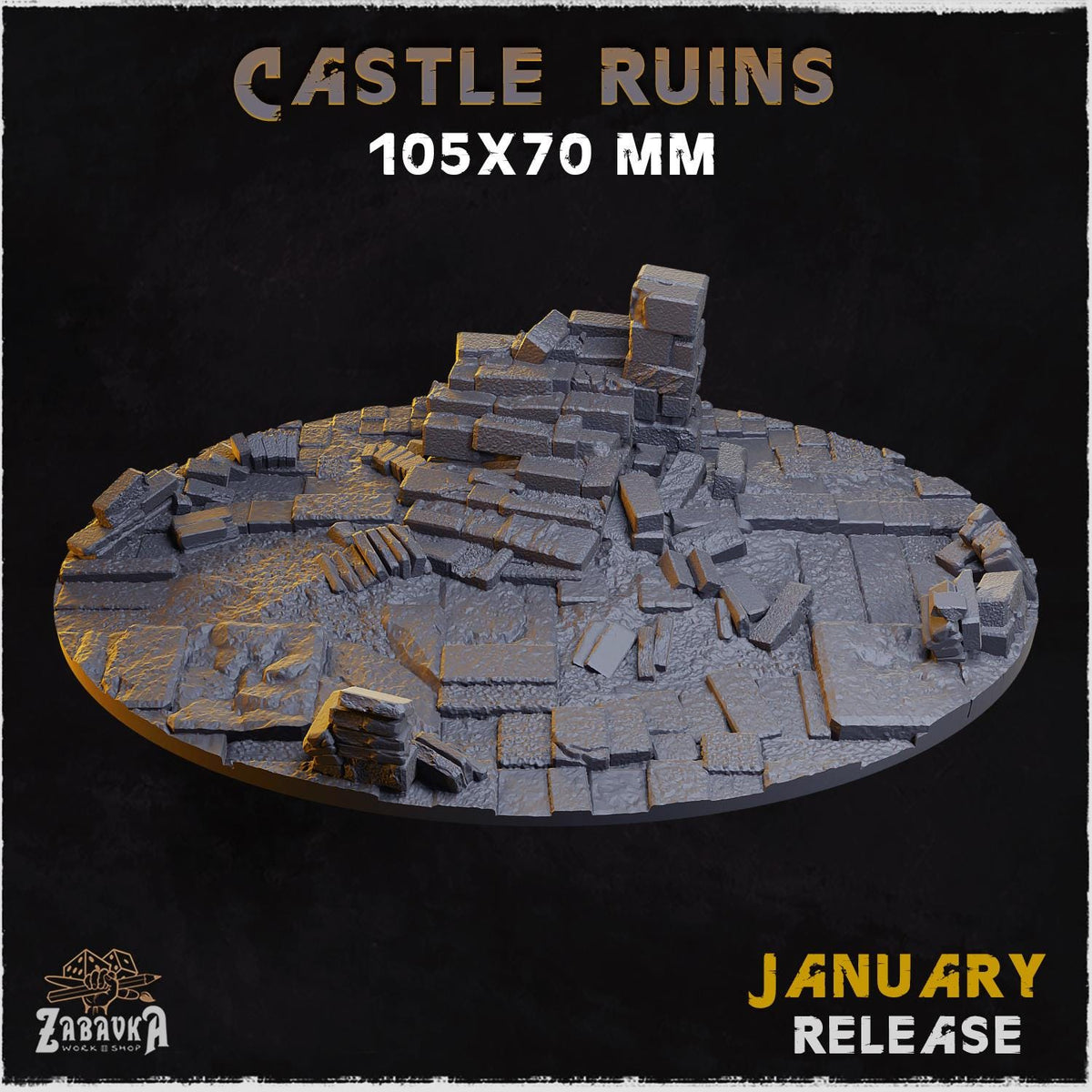 Castle Ruins Miniature Bases & Toppers | 25mm 32mm 40mm Round Oval Sizes | Medieval Fantasy Wargaming Resin Base Set | Magnet Ready