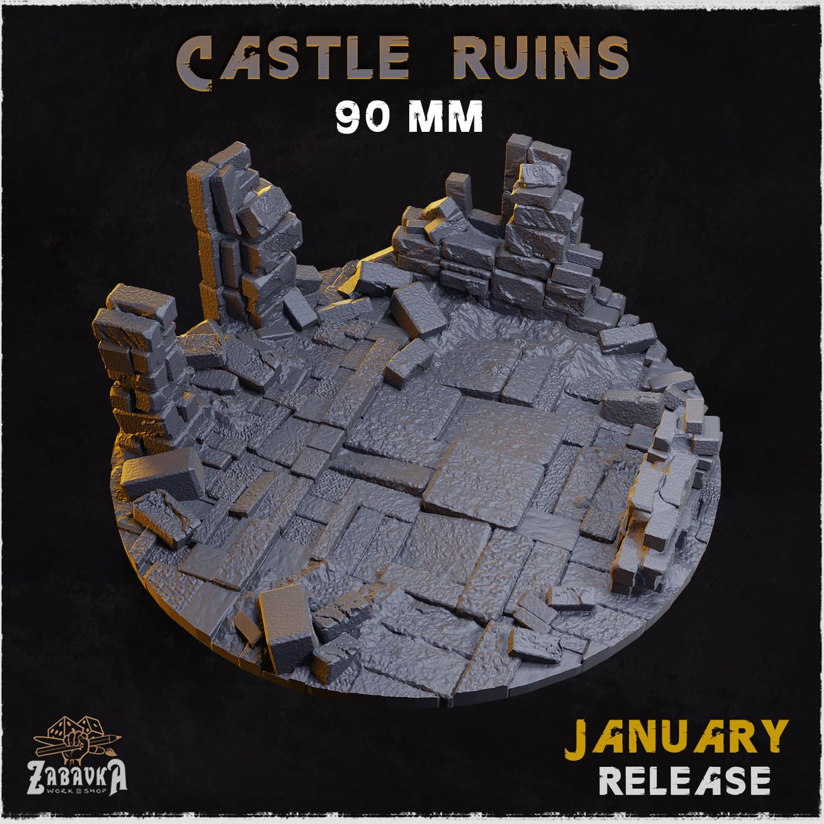 Castle Ruins Miniature Bases & Toppers | 25mm 32mm 40mm Round Oval Sizes | Medieval Fantasy Wargaming Resin Base Set | Magnet Ready
