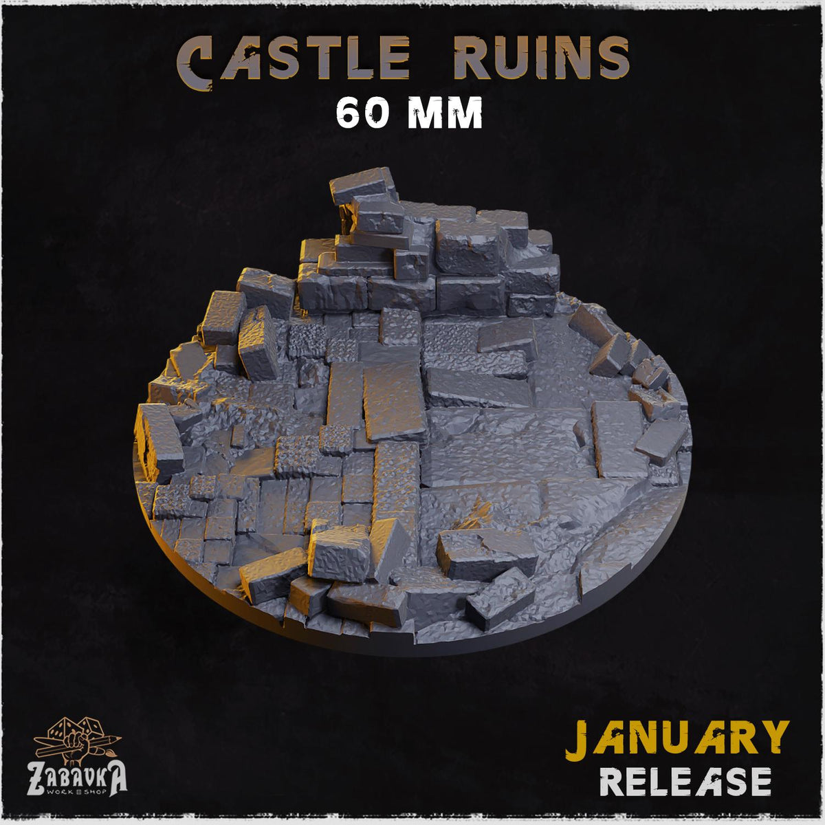 Castle Ruins Miniature Bases & Toppers | 25mm 32mm 40mm Round Oval Sizes | Medieval Fantasy Wargaming Resin Base Set | Magnet Ready