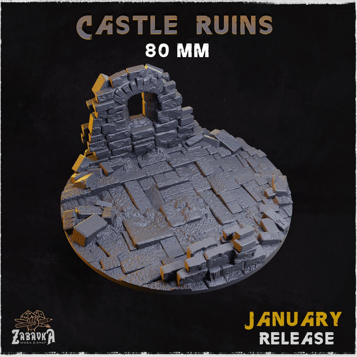 Castle Ruins Miniature Bases & Toppers | 25mm 32mm 40mm Round Oval Sizes | Medieval Fantasy Wargaming Resin Base Set | Magnet Ready